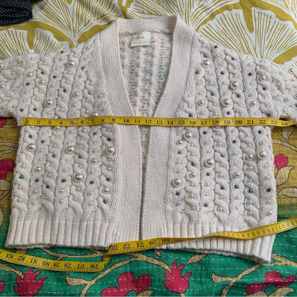 Maeve Anthropologie Party Pearl Embellished Knit Open Cardigan - Picture 11 of 16